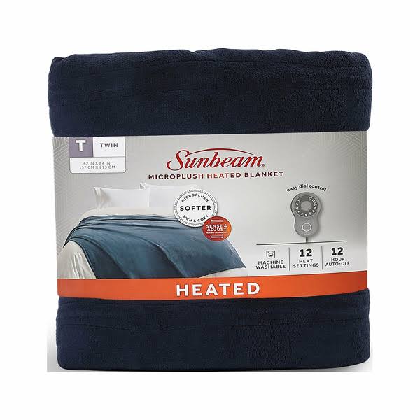 cc81bf272d26d27d5a29cddf83a0db332ddb09f6501cd39b0a49a33bb3bf1dee.jpg Sunbeam Microplush Electric Heated Blanket, Poseidon Blue, Twin - Image 1