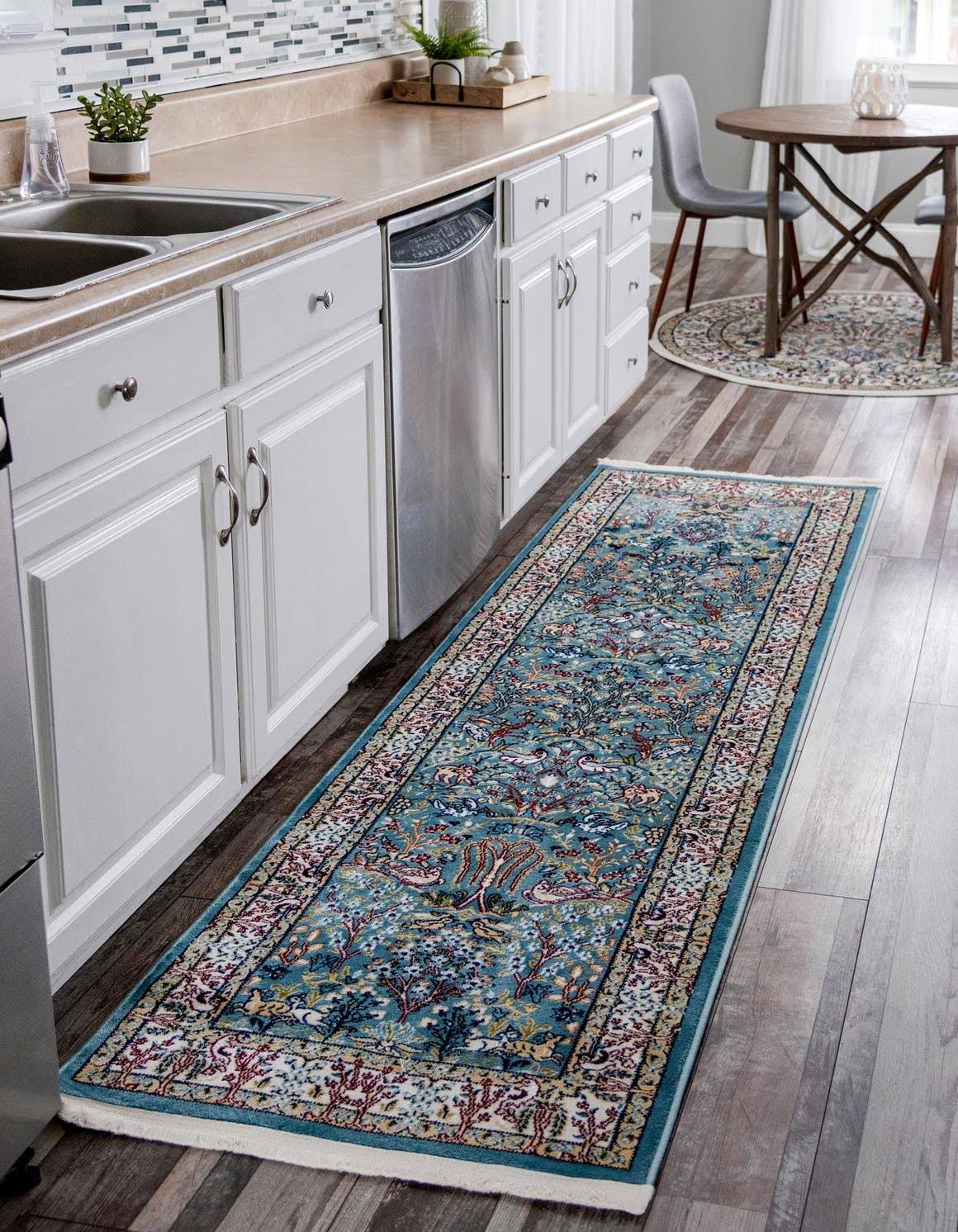 ccae52c7631e804cf3a92c0878893662d1fe480f9ff3396833e90058bbe813e9.jpg Unique Loom Nain Design 10 ft Runner Blue Floral Area Rug - Image 1