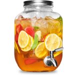 FineDine 1-Gallon Glass Beverage Dispenser with 18/8ÿstainless Steel Spigot - 100%leakproof - Wide Mouth Easy Filling - Drink Dispenser with Ice