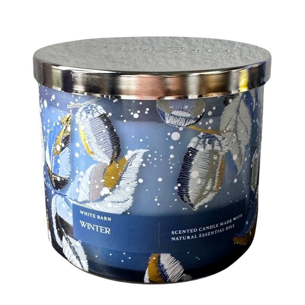 ccc880618aaf69f7e43a63b703c2311cf8d76ef388f82f386a493640d7653672.jpg Bath & Body Works Accents | Winter 3 Wick Candle | Color: Blue/White | Size: Os | Happy_Traveler's Closet - Image 1