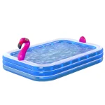 AECOJOY 119"x86"x21“ Inflatable Pool with LED Lights, 3 Light Modes, 3-Ring Blow Up Pool for Adults & Kids(Includes Electric Air Pump)