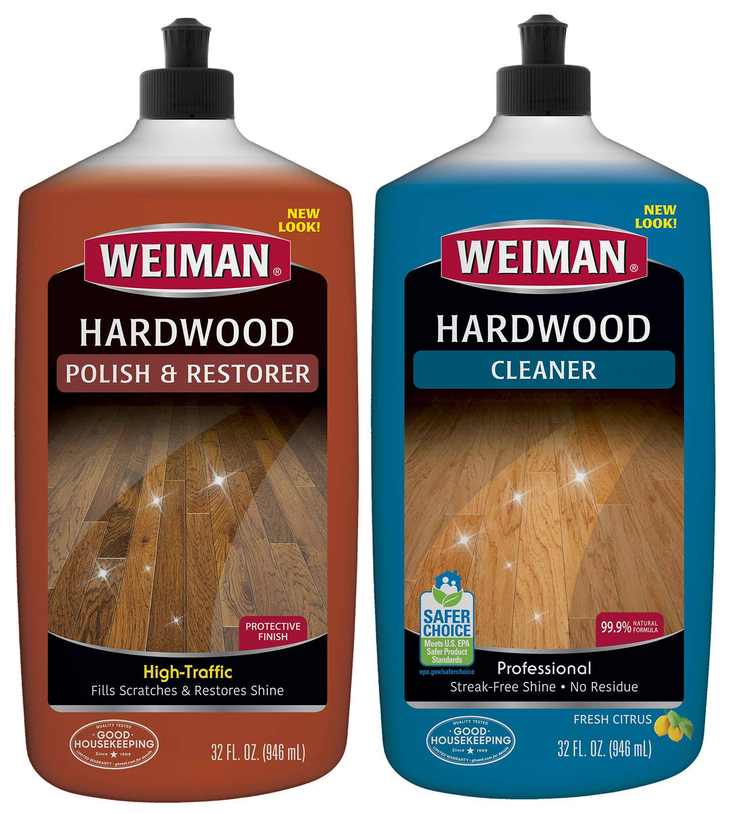 cd043105d673b0fbca892a44ec95b3d8fbc5b1b2a76eedf3fb1748228f653ad5.jpg Weiman Hardwood Floor Cleaner and Polish Restorer Combo - 2 Pack - High-Traffic - Image 1