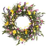 J'FLORU Decor Wreath,24" Daisy and Lavender Wreath,Beautiful Artificial Spring and Summer Wreath Front Door or Home Decoration