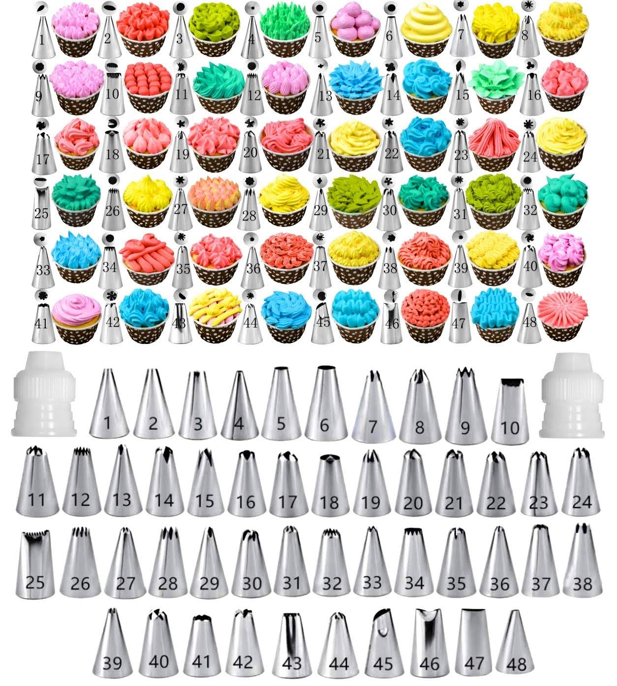 cd46c70e39d08af9e30615a68b865e1a9ee3090873306e9d711e9b15dd07a4b1.jpg Cake Decorating Tips and Icing Piping Tips Coupler with 48pcs Piping Tips Instructions - Image 1
