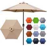 Blissun 7.5 ft Patio Umbrella Yard Umbrella Push Button Tilt Crank Tan