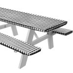 Picnic Tablecover with Bench Covers -Fitted with Elastic, Vinyl with Flannel Back, Fits for Table 30" x72" Rectangle, Checked Black Design by Sorfey