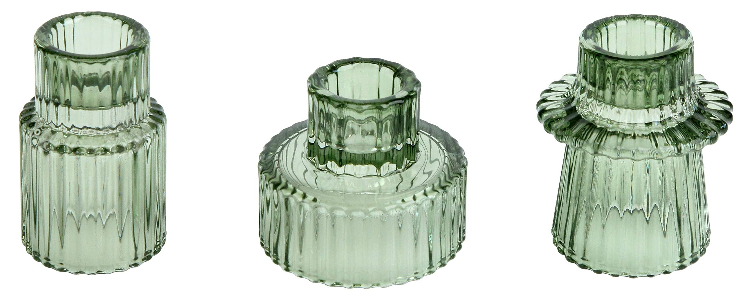 cdbbf196b9fc471c44b6905e1d567c1a9717b6807927654a4691ce26620bf7dc.jpg Vixdonos Taper Glass Candlestick Holders Tealight Candle Holders for Table Centerpieces, Wedding Decor and Dinner Party (3 Pcs, Green) - Image 1