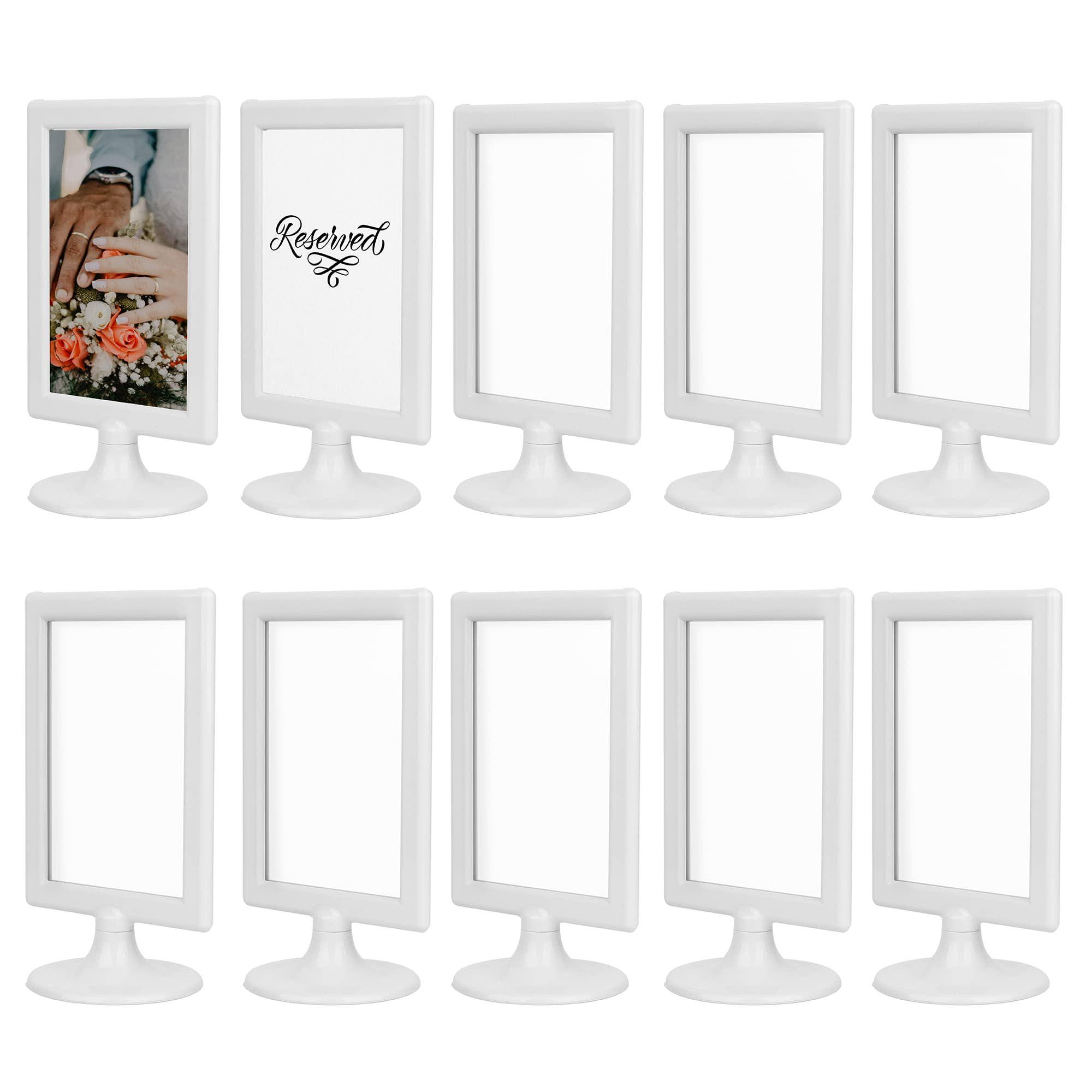 cdf7c693f064e2b518744fa1b3501ac302b43864324eded2ee694372b2406fa5.jpg Alben Double Sided Standing Picture Frames - (White, 10 Count) 4x6 inch Pedestal Photo Frame with Inserts and Base - 2 Sided Frame for Vertical - Image 1