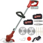 Cordless Brush Cutter Weed Wacker with 3Types Blades,Stringless Weed Eater Electric Brush Cutter Battery Powered for Lawn Garden Pruning/Trimming