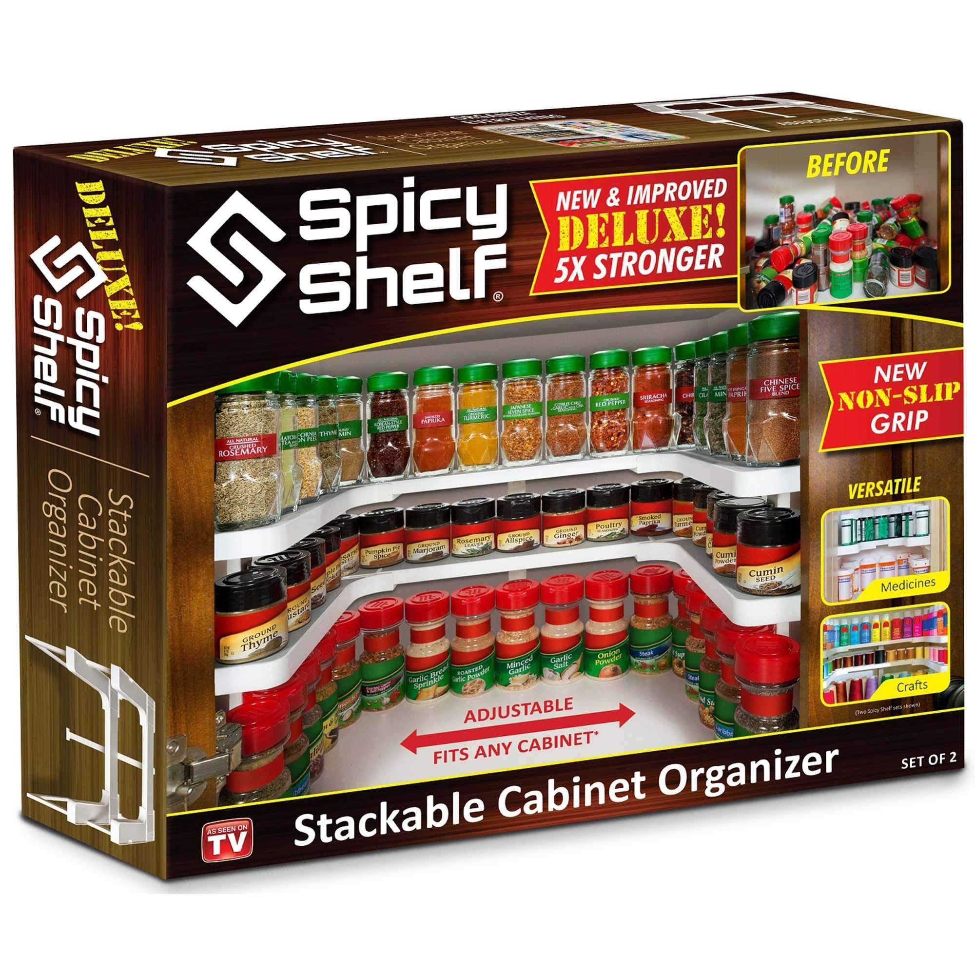 ce062d82ce040fc4dee02eae2abfb6a522af557a5c7777d4ead0c8db96d0e760.jpg As Seen on TV 2-Pack Spicy Shelf Stackable Cabinet Organizers, White - Image 1