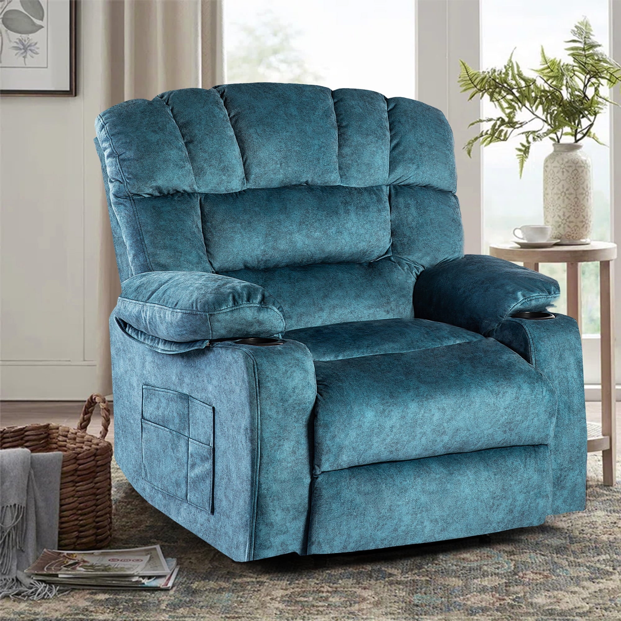 ce0e7032478cfe5984d6ac5b9a2b6a42a12d0483781717ddefb81f94be6b115a.jpg Colerline 40.9" Wide Super Soft and Oversize Modern Design Velvet Upholstered Manual Recliner Chair with Heating and Massage, Green - Image 1