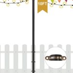 Derkniel 10 ft Outdoor String Light Pole Stand for Deck Fence or Patio Railing, Adjustable Globe Patio Light Post for Hanging Outside Decorate