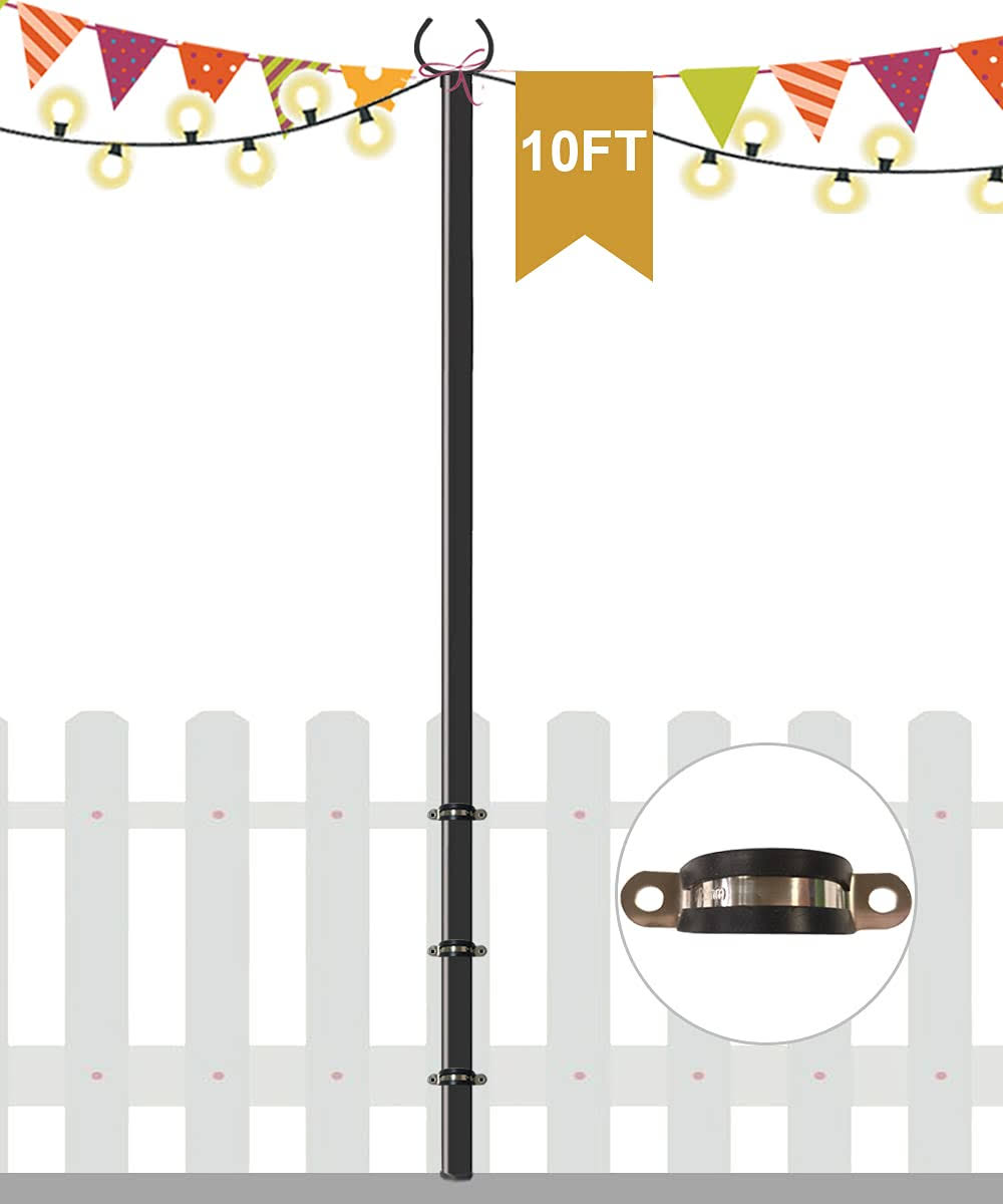 ce29fa9934444fb5152ddea630d9247b1da0021525bb1559b86ae656bfd0e85f.jpg Derkniel 10 ft Outdoor String Light Pole Stand for Deck Fence or Patio Railing, Adjustable Globe Patio Light Post for Hanging Outside Decorate - Image 1