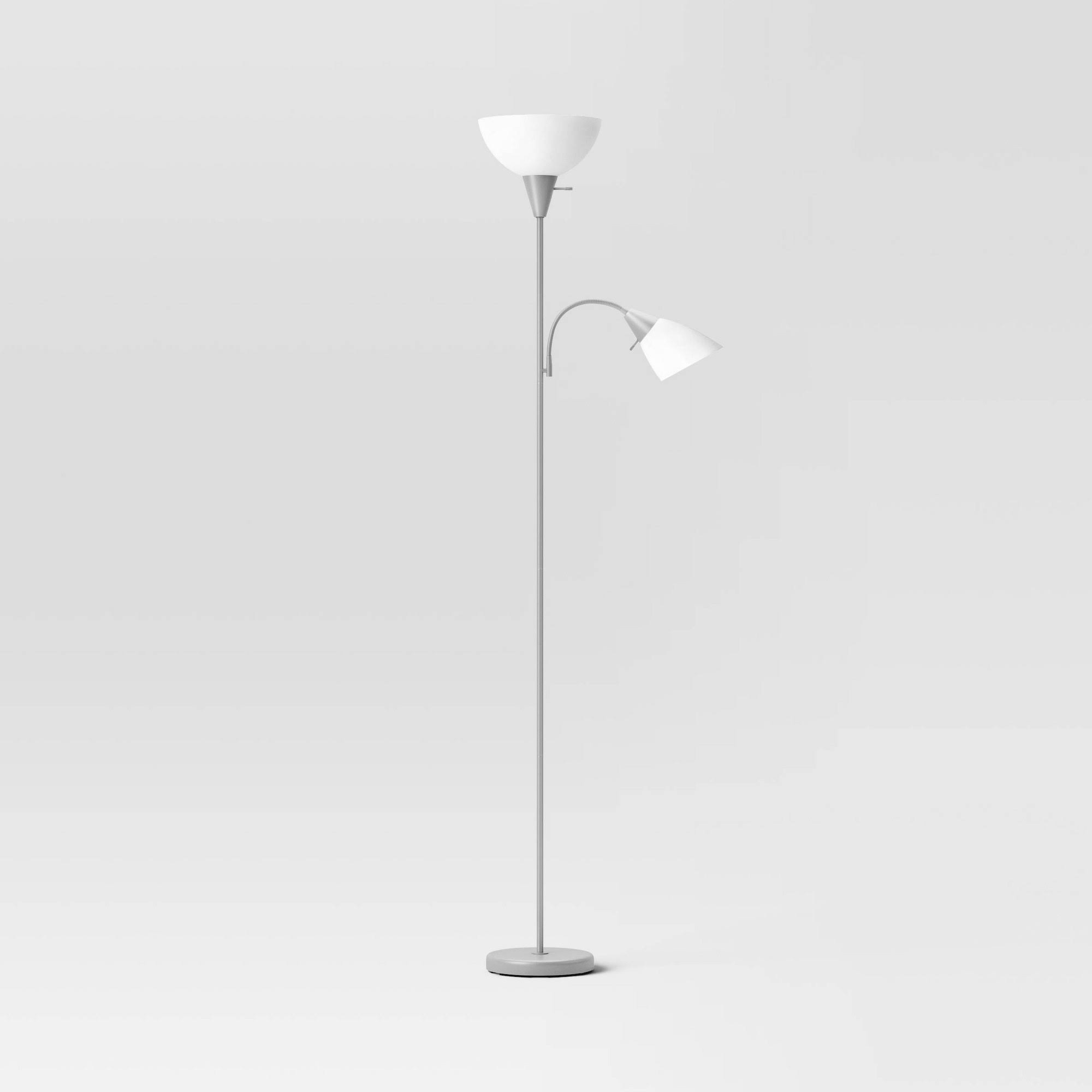 ce42f83877c60f163b8faf57708b74785f2a731752b1b1c66e3e8395571ef4a7.jpg Room Essentials Torchiere with Task Light Floor Lamp - Silver - 1 Each - Image 1