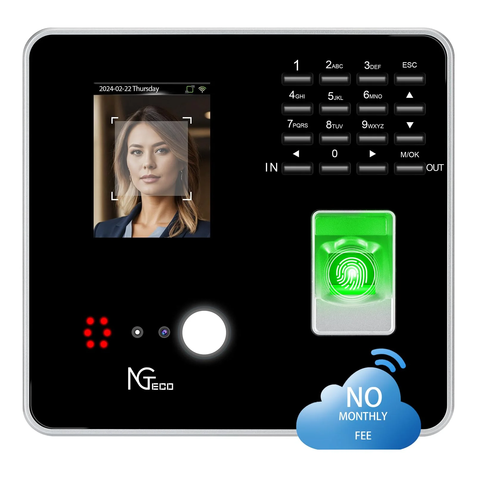 ce4b69c96f0a2ea4cb61e80951f49361a6ae096011058f9a050cafa82edf1044.webp NGTeco Cloud Time Clock. WiFi Time Clocks with Face. Finger Scan - Image 1