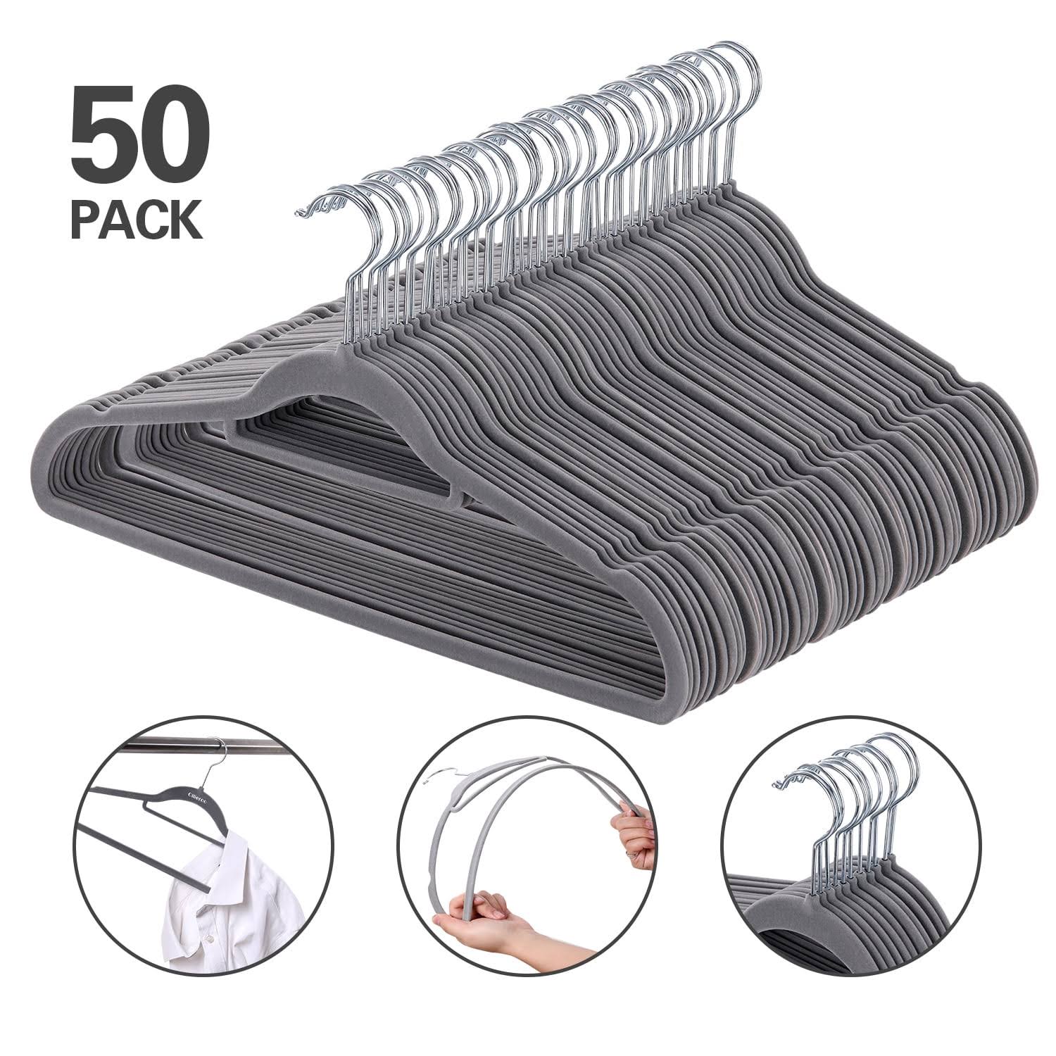 ce4c8fb6dd50e3b34b319e395543e2385d3ece9bd86f75740e4c6ce680fc396d.jpg Ollieroo Premium Velvet Hangers,50 Pack Clothing Hangers,Non-Slip and Durable Coat Hangers,Heavy Duty Hangers with 360 Degree Rotatable Hook,Gray - Image 1