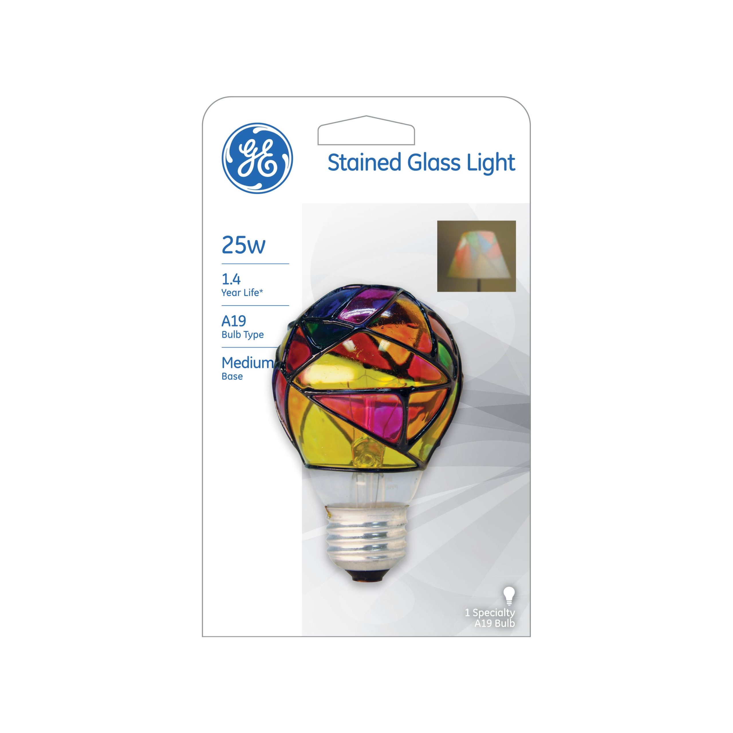 ce51ad5b3c740d476f77475924ea662a7bb886349bbb16bb49fe09a1eafeed7c.jpg Ge Light Bulb, Stained Glass Light, 25 Watts - Image 1