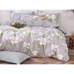 Swanson Beddings Magnolia Reversible Floral Print 3-Piece 100% Cotton Bedding Set: Duvet Cover and Two Pillow Shams (Queen, Lilac Grey)