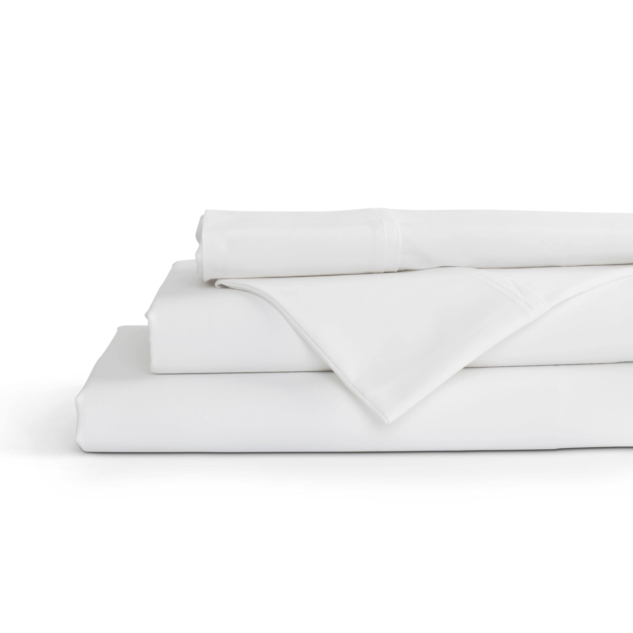 ce732d0af837ac5943038d58937646c304397e6463eca6b1d95aebbdf00807bc.jpg Linen Home 100% Cotton Percale Sheets Queen size, White, Deep Pocket, 4 Piece - 1 Flat, 1 Deep Pocket Fitted Sheet and 2 Pillowcases, Crisp - Image 1