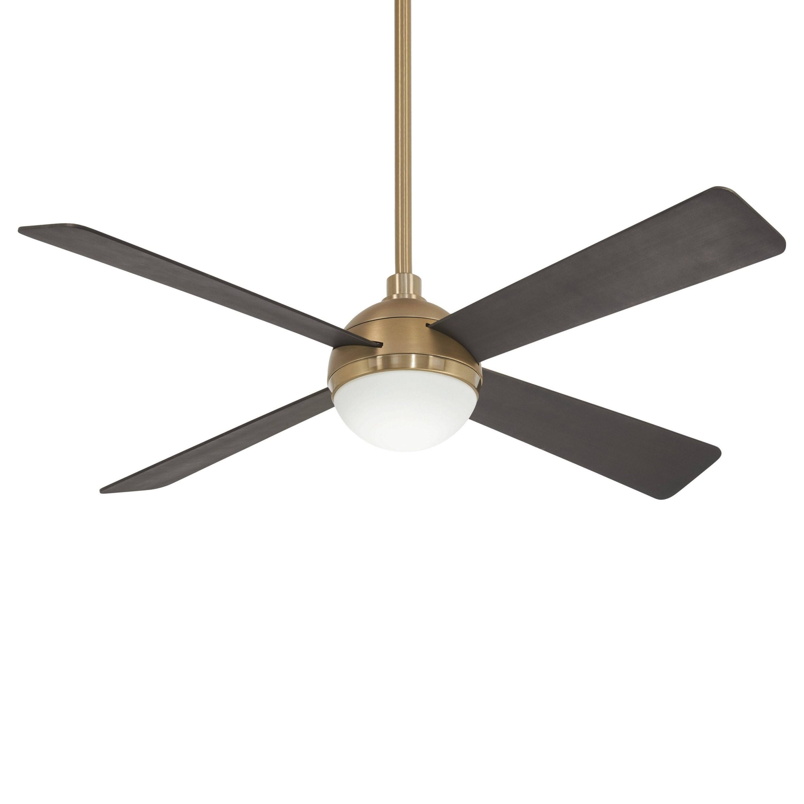 ce83d9ef8ffa02de0b2cbe3edd93f80ae180ba6cdc4d3ae2fb14930825f7fb9d.jpg Minka-Aire F623L-BBR/SBR Orb 54 inch Soft Brass with Brushed Carbon Blades Ceiling Fan in Brushed Brass/Soft Brass - Image 1