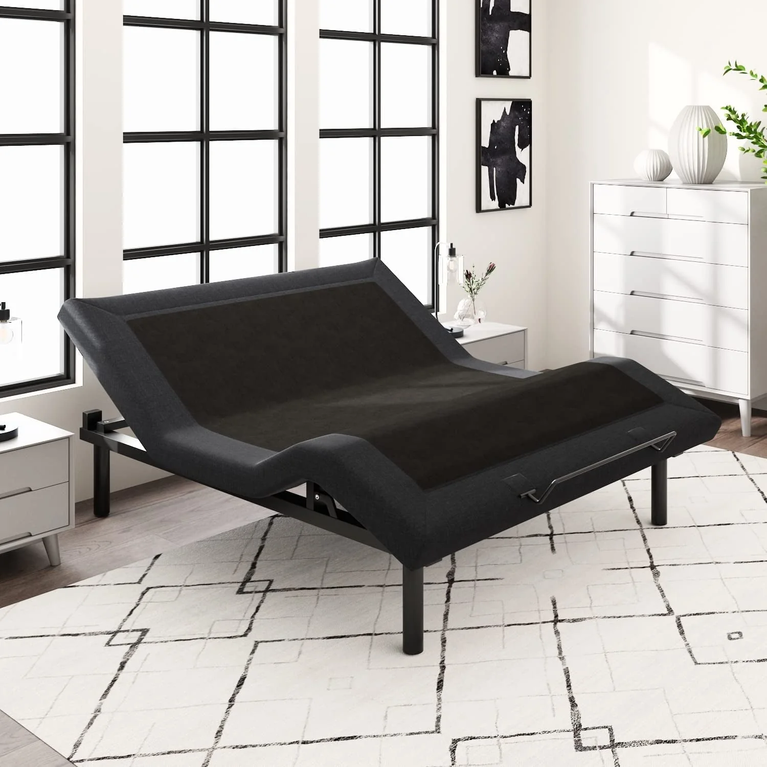 ce9b220409132f3ddf7a92f0dd5a5fe2cf16f3b223ee3c0de612fbff1cc9f401.webp Allewie King Adjustable Bed Base Frame with New Generation Motor, Wireless Remote, Upholstered - Image 1