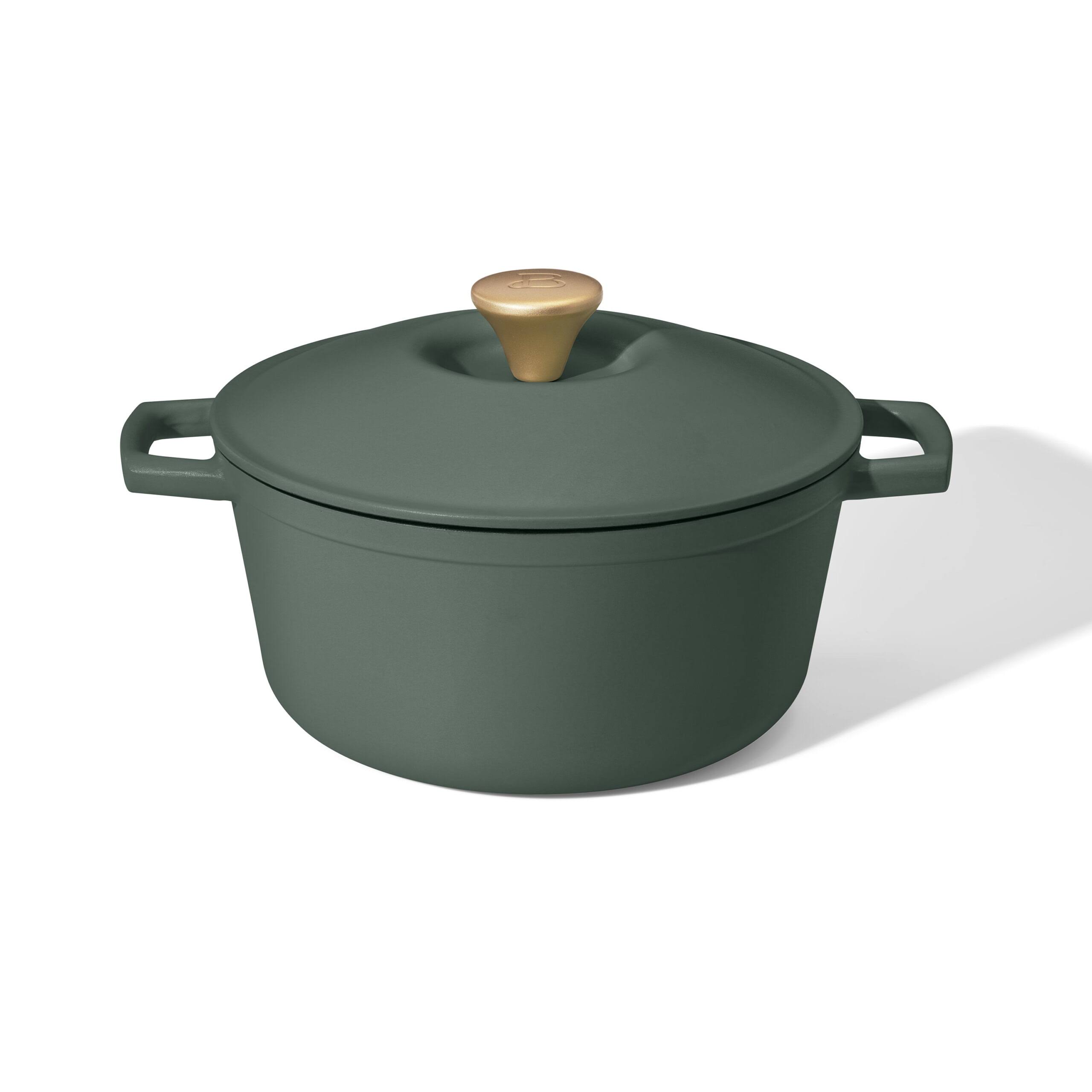 cf04ba829219c6ed64ae6201f5dfedf22b78a3a3ece9f7f0abb9bcd2fabdc89c.jpg Beautiful 5 Quart Cast Iron Round Dutch Oven, Thyme Green by Drew Barrymore - Image 1