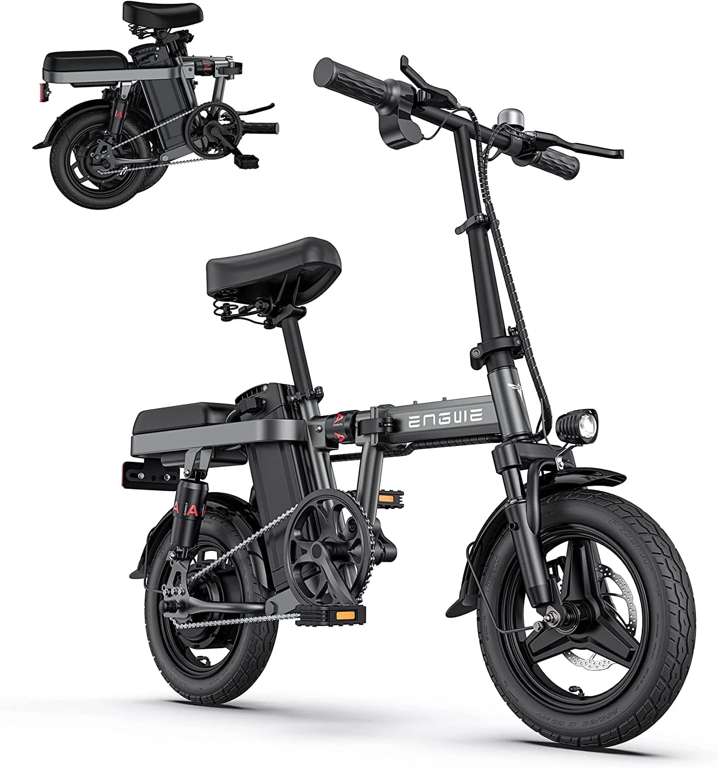 cf08d890850a4b3b4ab58c6ca12fe13cf2ebf53b681916392e3148ddc263c4f7.webp Engwe T14 Folding Electric Bikes for Adults, 350W Mini Ebike 48V10AH Removable Battery, Urban City Commuter Electric Bicycles - Grey - Image 1