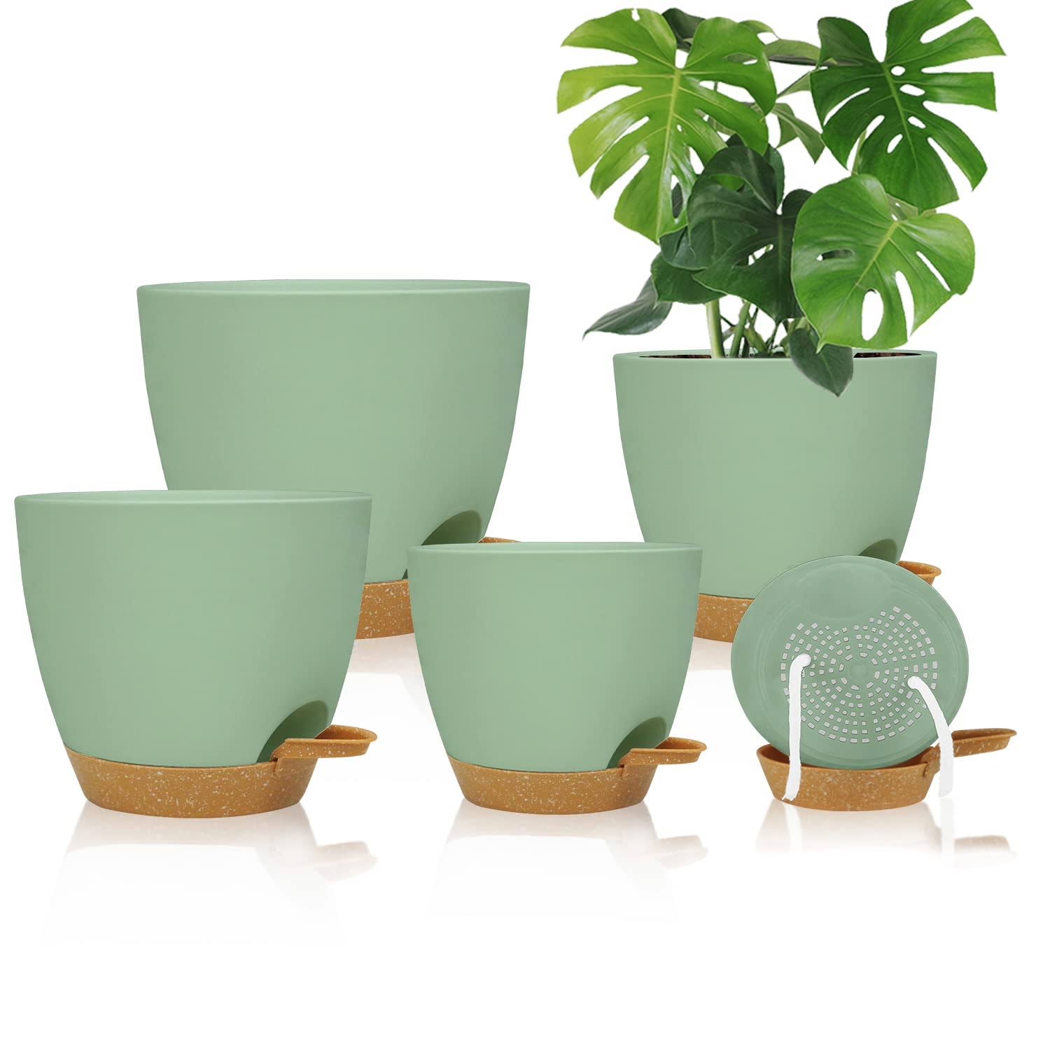 cf3e723e8fce141a6fdafdcf3b80f145bd6aef099ce526f77947594408fe249a.jpg Self Watering Planters with Drainage Holes Reservoir,Nursery Planting Pot for Indoor Decor Garden Plants Succulents,Snake Plant, African Violet - Image 1
