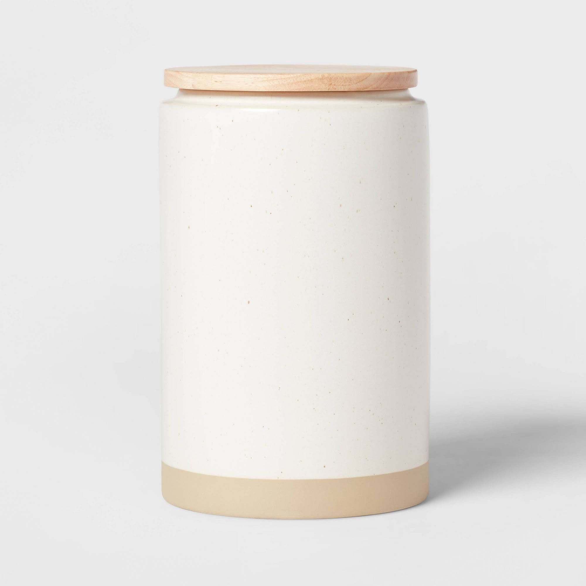 cf454aef053590c6f16a5932bf0aa4cf2436c9e05a7a3a6fe85b96dc6a6b829a.jpg Threshold Camwood Collection Large Stoneware Canister with Wood Lid - Green - 1 Each - Image 1