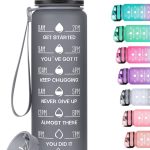 MEITAGIE 32oz Motivational Water Bottle with Time Marker & Fruit Strainer Leak-Proof BPA Free Non-Toxic 1L Bottle with Carrying Strap Perfect for