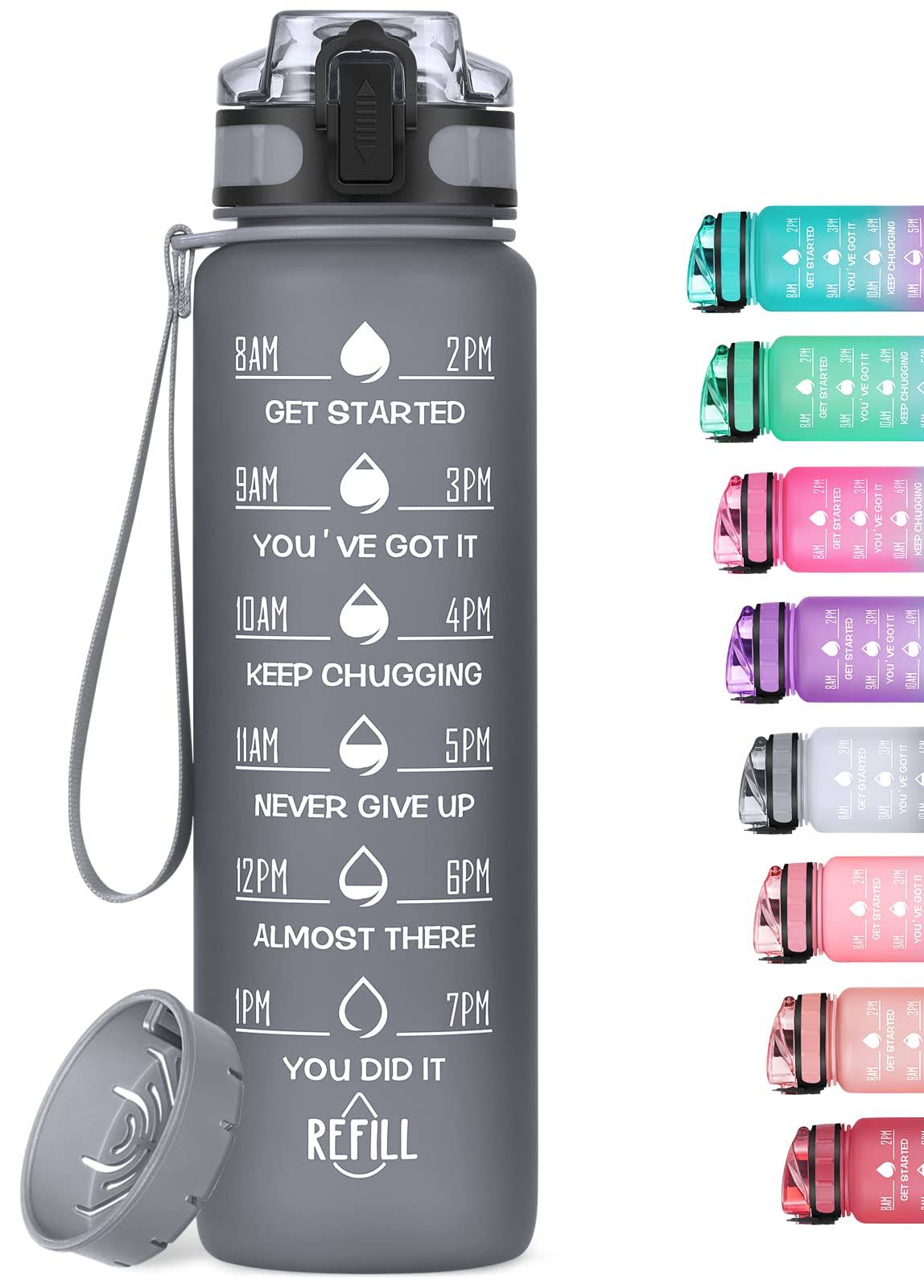 cf73ec8f3335502e43b70ecb16b20678f1e3608820040238da86e4b3aefcb51a.jpg MEITAGIE 32oz Motivational Water Bottle with Time Marker & Fruit Strainer Leak-Proof BPA Free Non-Toxic 1L Bottle with Carrying Strap Perfect for - Image 1