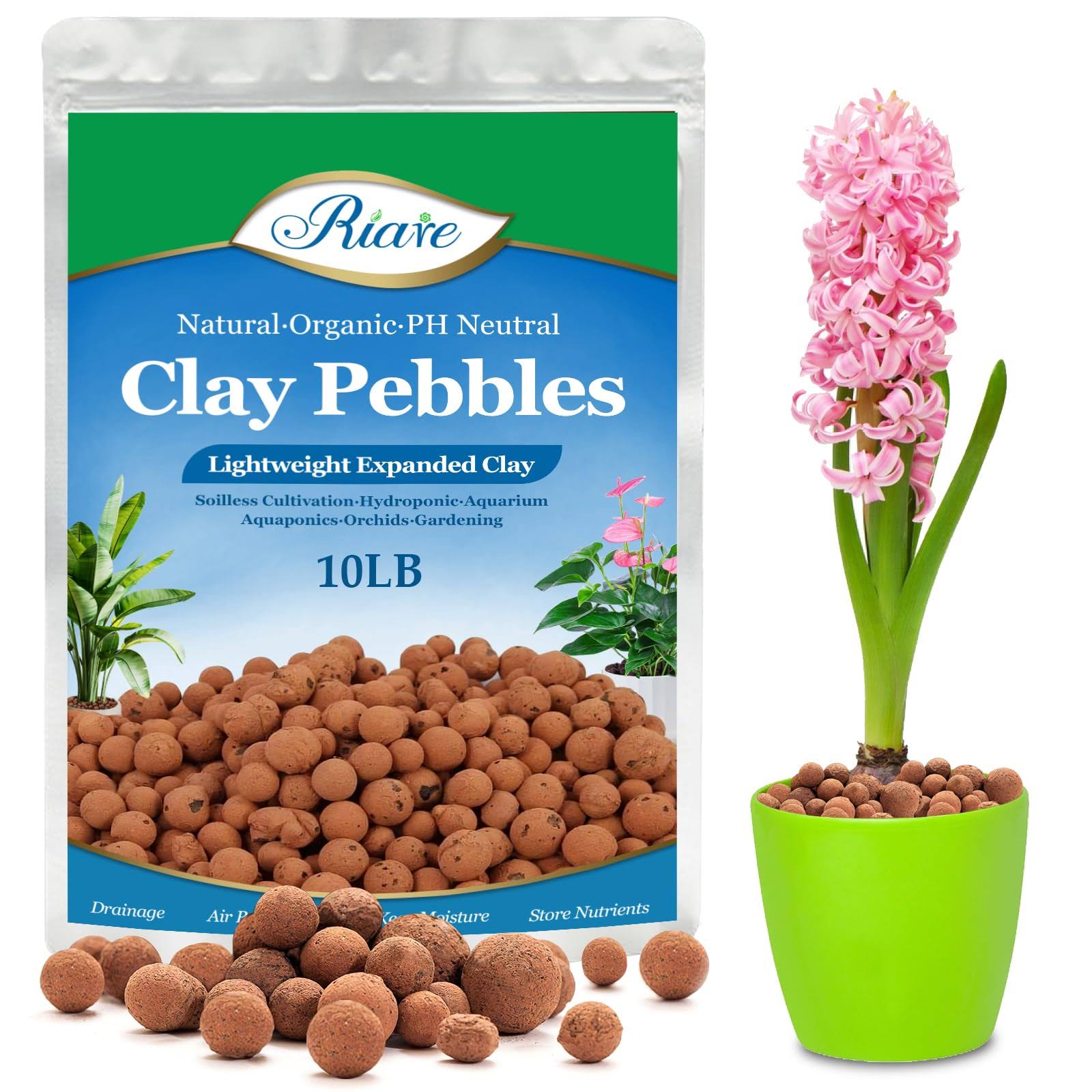 cf99beb9cc7bc27f0bcbf5631ef7c0854e8845d8f5e22366e47f3b5ebf82936d.jpg Riare 10 lbs Organic Expanded Clay Pebbles for Plants- 4mm-16mm Natural Leca Balls Lightweight Hydroponic Clay Pebbles aggregate for Indoor Plants, - Image 1
