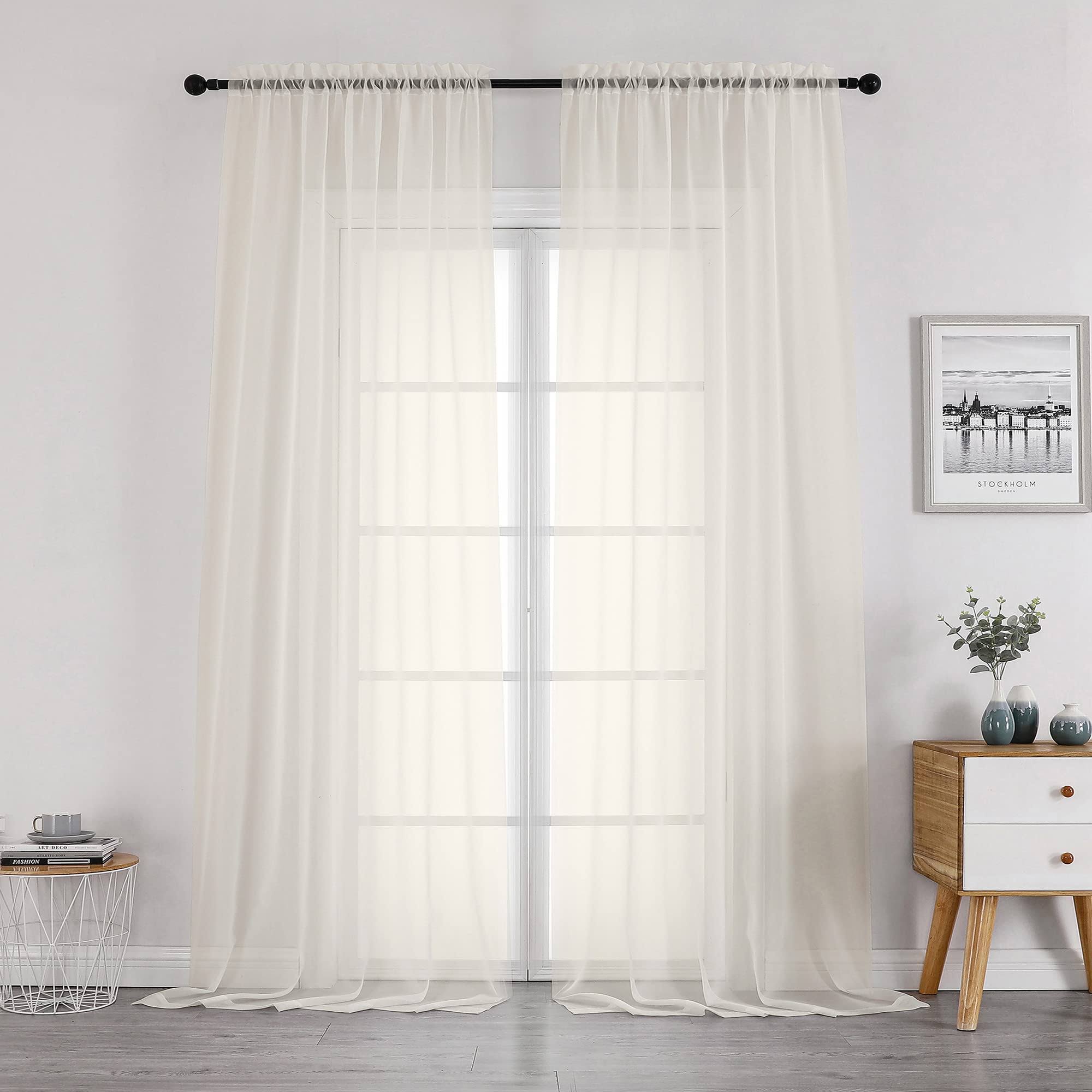 cfb8fffa5a2835c97201987452442e9acb280828068dca741e3f93404501d7b9.jpg OWENIE Extra Long Sheer Curtains 120 Inches Long, Sheer Curtain, Voile Rod Pocket Panels for Bedroom and Living Room (42 x 120 Inches Long, Set of 2 - Image 1