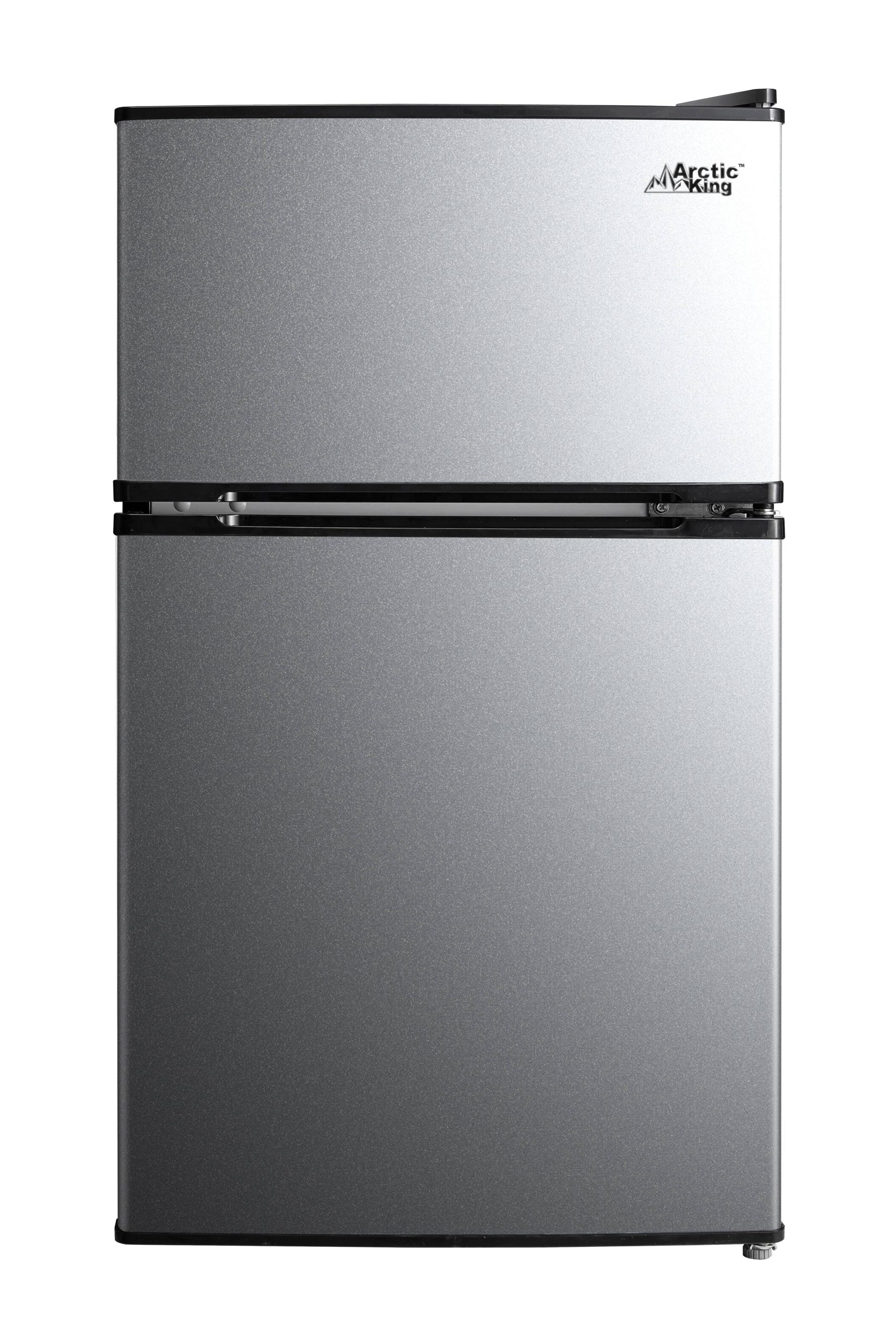 cfc4104417ef36575e7f58e85f9fa953879bde5ed9e7da55c37345ef4f3f457f.jpg Arctic King 3.2 Cu ft Two Door Mini Fridge with Freezer, Stainless Steel, E-Star, Arm32d5asl, Silver - Image 1