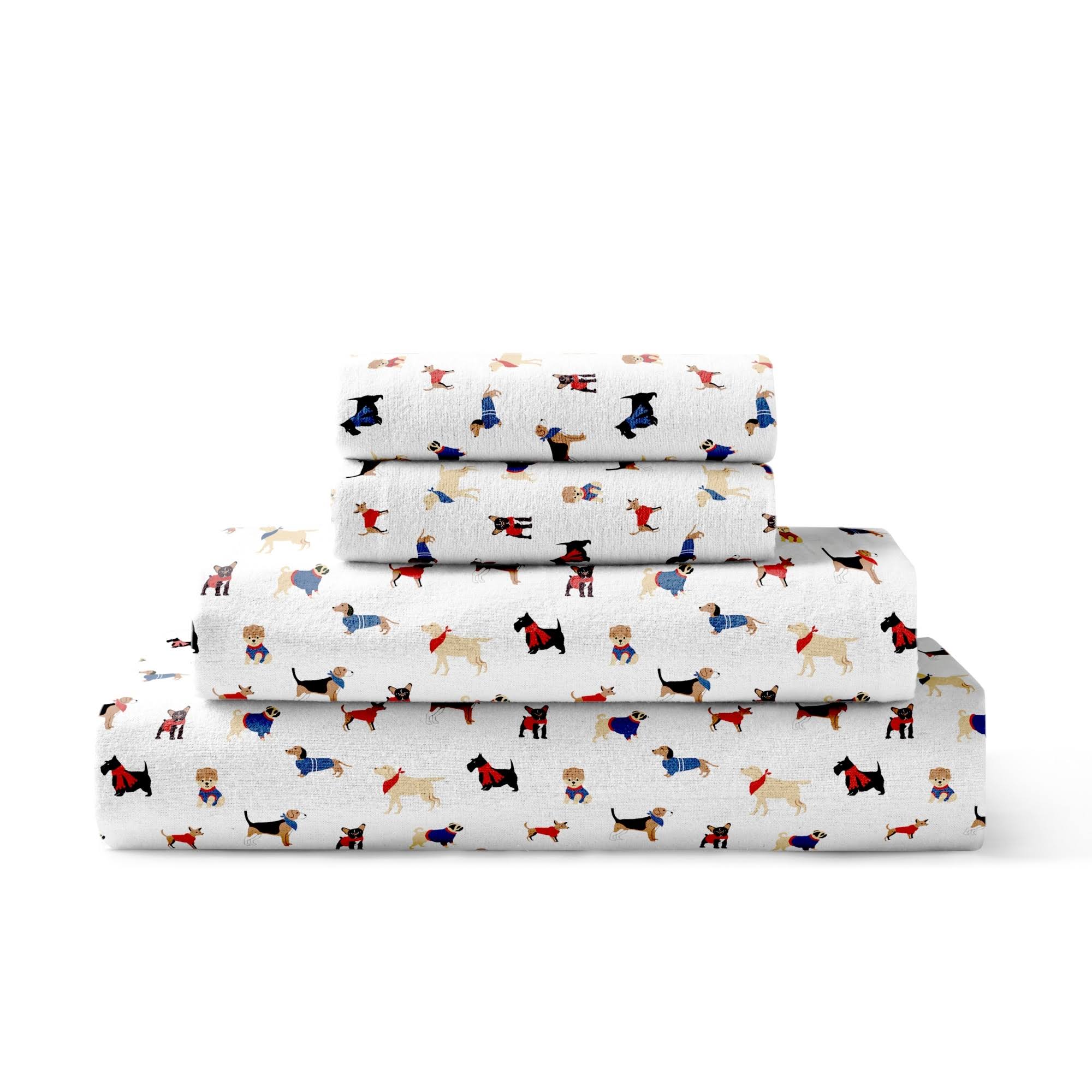 cfc817ea50197742e7c1ffa49c15fa22d212dd7b34719999b6de366b7aa3d652.jpg Brielle Home 100% Cotton Flannel Sheet Set Queen / Dogs White - Image 1