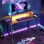 Bestier 50" Gaming Desk Computer Office Table with LED Lights & Monitor Stand, Carbon Fiber