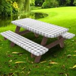 Umineux Picnic Table Cover with Bench Covers Fitted Table Clothes for 6 Foot Rectangle Tables Vinyl Flannel Backing with Elastic Edge -For Outdoor