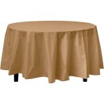 12-Pack Premium Plastic Tablecloth 84in. Round Table Cover - Gold