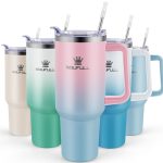 Soufull 40 oz Tumbler with Handle and Straw Lid 100% Leak-Proof Travel Coffee Mug Stainless Steel Insulated Cup for Beverages Keeps Cold for 34Hrs or