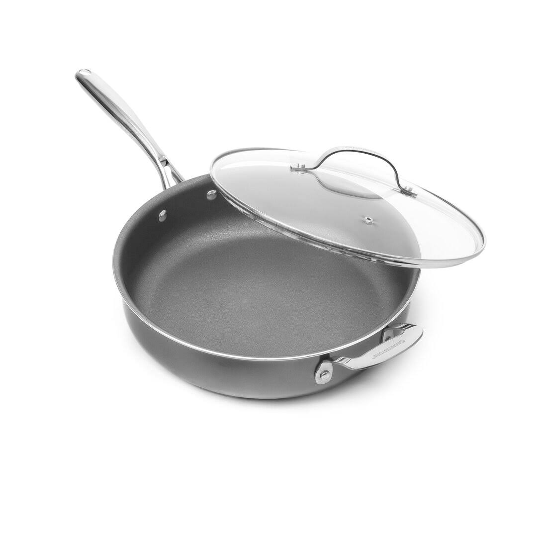 cffff771bd6deb70311c7555ba2700fdf542d2dc06a32985b850e85b8eba701d.jpg Granitestone Nonstick 14 Frying Pan with Lid Ultra Durable Mineral and Diamond Triple Coated Surface, Family Sized Open Skillet - Image 1