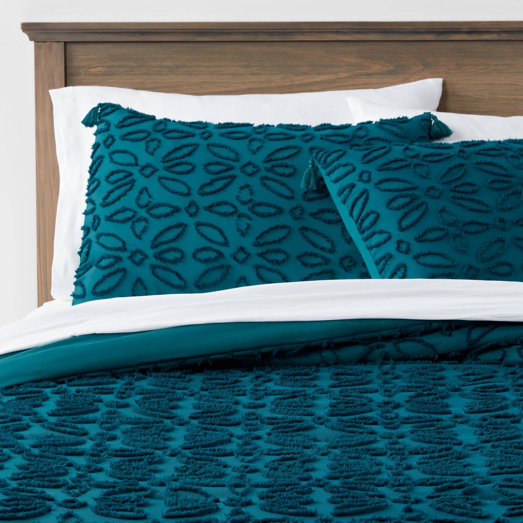 d0192596dd4c24cbc58651f6338d2c3496ae7b552219f982b4f57ae431a05608.jpg Threshold Clipped Jacquard Comforter & Sheet Bedding Set, Dark Teal Blue, Full - Image 1