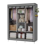 UDEAR Portable Wardrobe Closet Clothes Organizer No-Woven Fabric Cover with 6 Storage Shelves, 2 Hanging Sections and 4 Side Pockets,Grey
