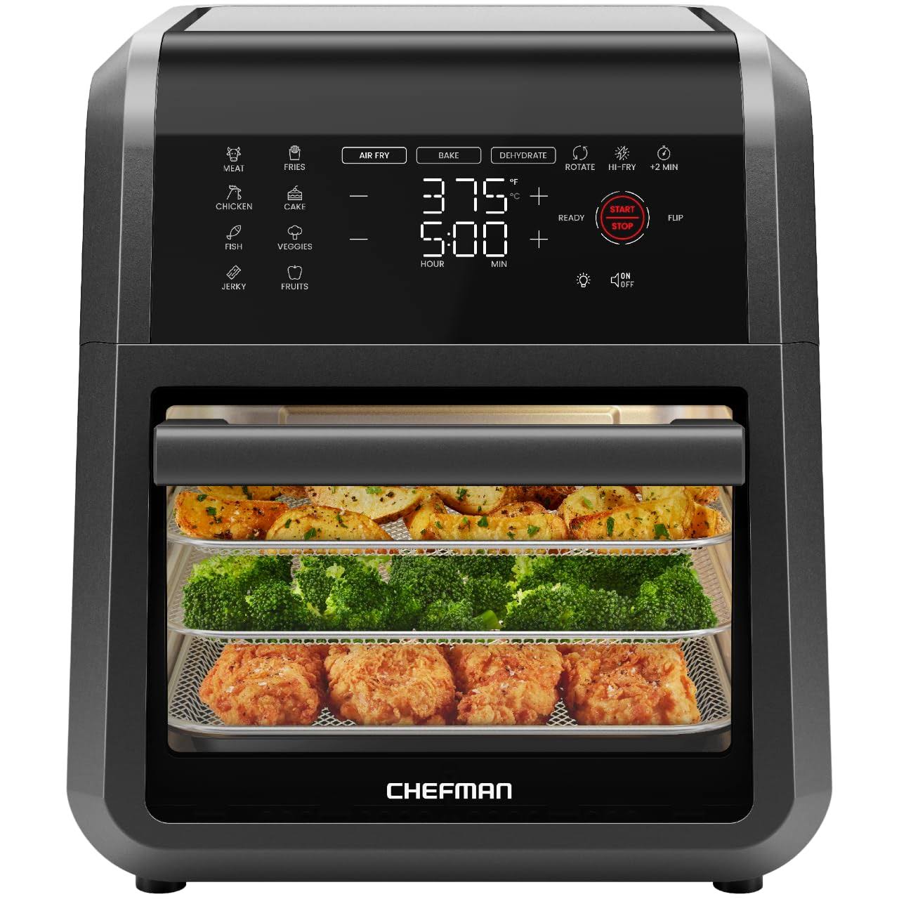d03ab519d8618ab6ef6c495a5e15b1c5cfb3be8ceb9f1ed80bae585c1da44e21.jpg Chefman Air Fryer Oven - 12-Quart 6-in-1 Multi Function, Digital Timer and Touchscreen, Black - Image 1