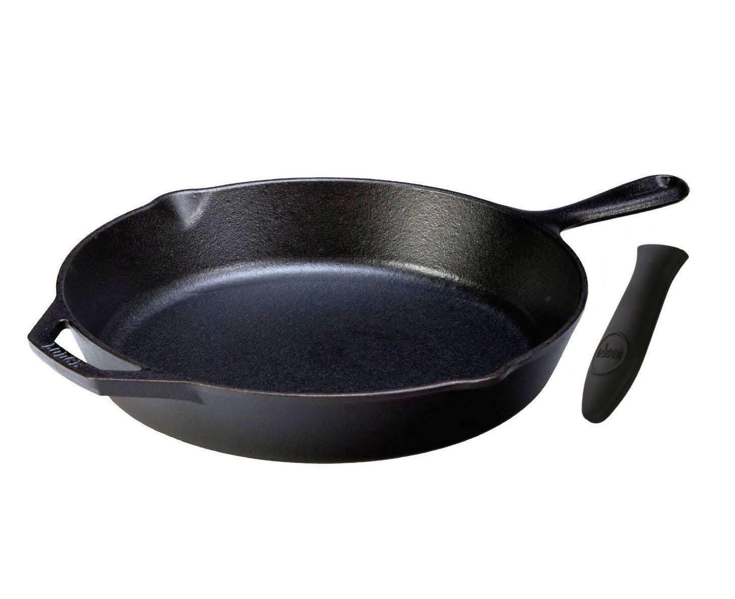 d0563b9012854441dabe77e822f9f87330d5169429ff15d2bfdffbae0d00ca33.jpg Lodge Seasoned Cast Iron Skillet with Hot Handle Holder - 10.25 Inches Cast Iron Frying Pan with Silicone Hot Handle Holder - Image 1