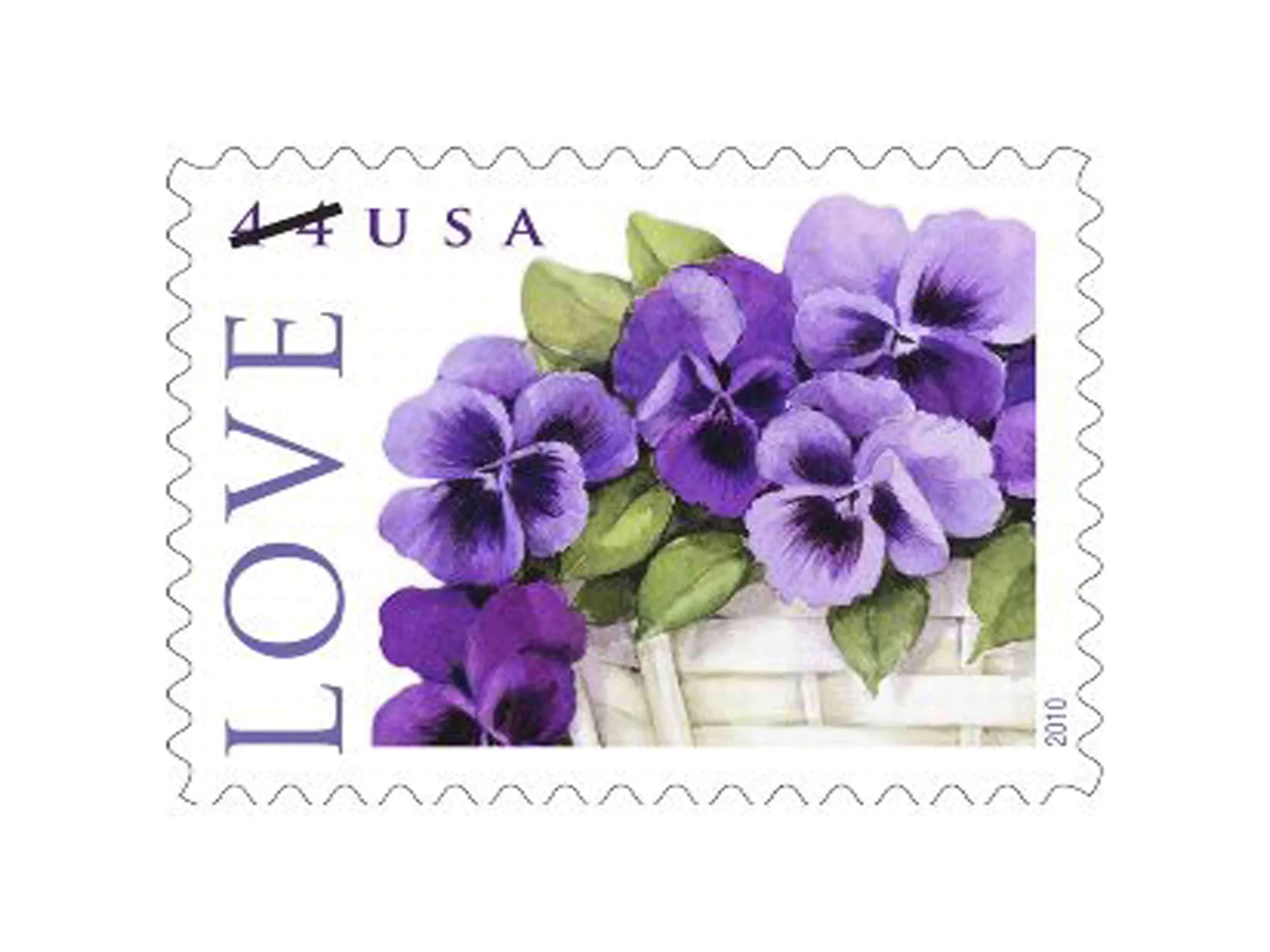 d063d495bb3986d534c3b1d2a2c7f239b218da80a04664842e7f116619810de9.webp 2010 Love Purple Pansy 44¢ First-Class Postage Stamps. Love & Celebration Floral Design - Image 1