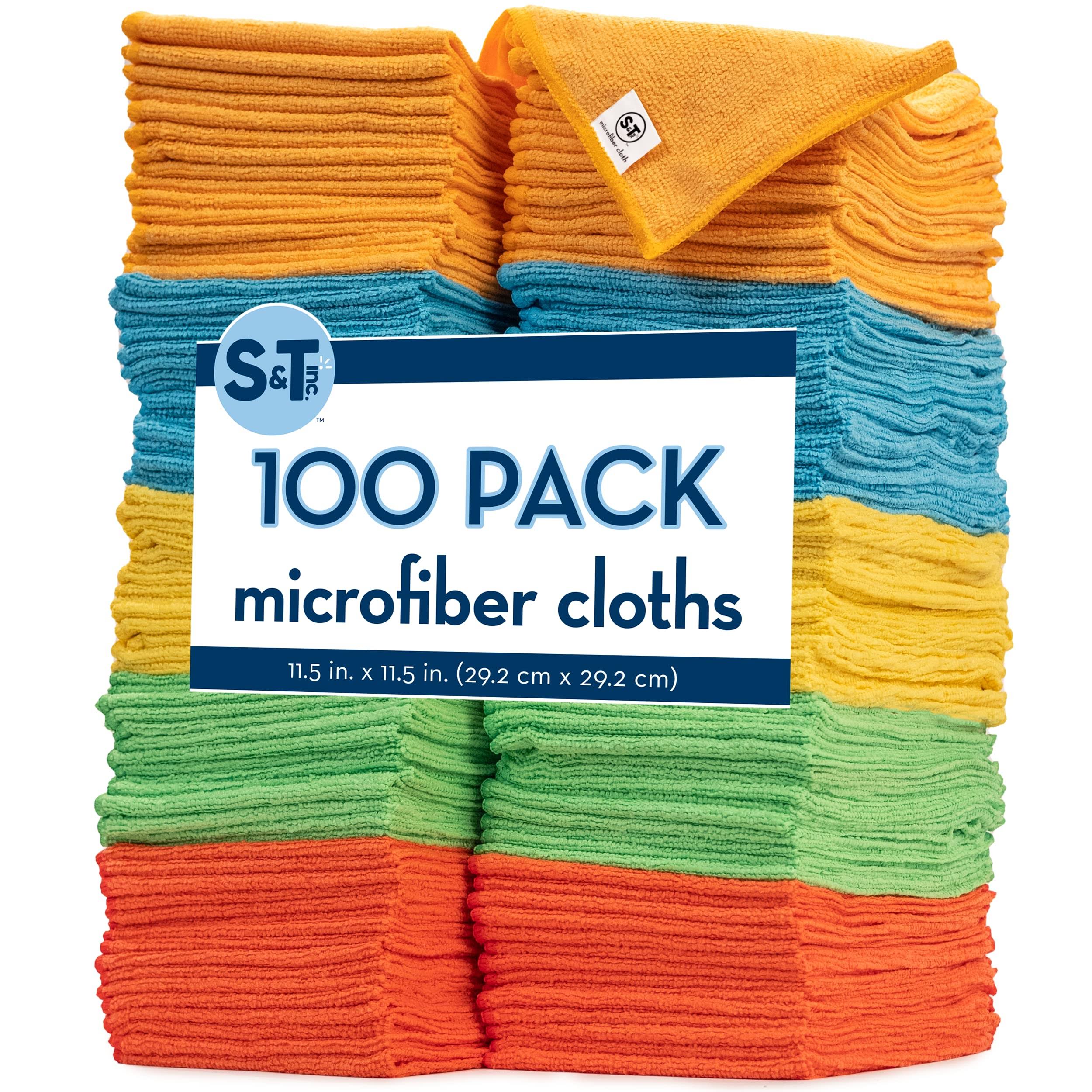 d070d7622a82553d0b8ae28b20dcf9e15f2648bd3c1b1ae9c958c003c6157407.jpg S&T Inc. 100 Pack Microfiber Cleaning Cloth, Bulk Microfiber Towel for Home, Reusable and Lint Free Cloth Towels for Car, Assorted Colors, 11.5 inch - Image 1