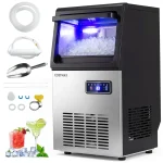 90 LBS/24H Commercial Nugget Ice Maker, Undercounter Chewable Pellet Sonic Ice Machine with Self-Cleaning & 10 LBS Storage for Office, Bar, Cafe