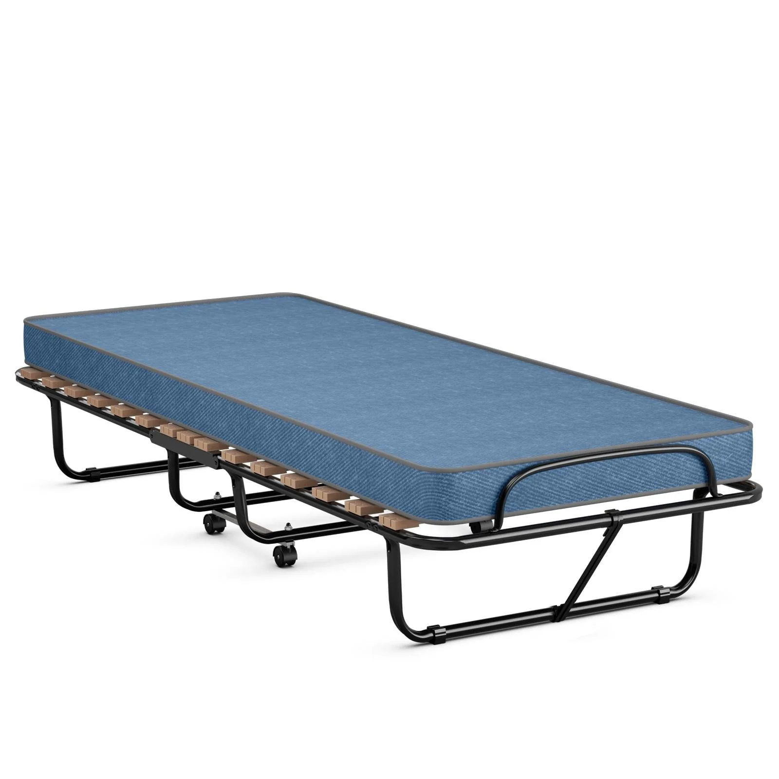 d0933fe6edabc0376475a69334697f2d30c502216bca024ce0011e7d39228f5f.webp Giantex Rollaway Bed with Memory Foam Mattress, Folding Portable Guest Cot Size W/Sturdy Metal Frame for Home, Garden & Office, Made in Italy (Navy) - Image 1