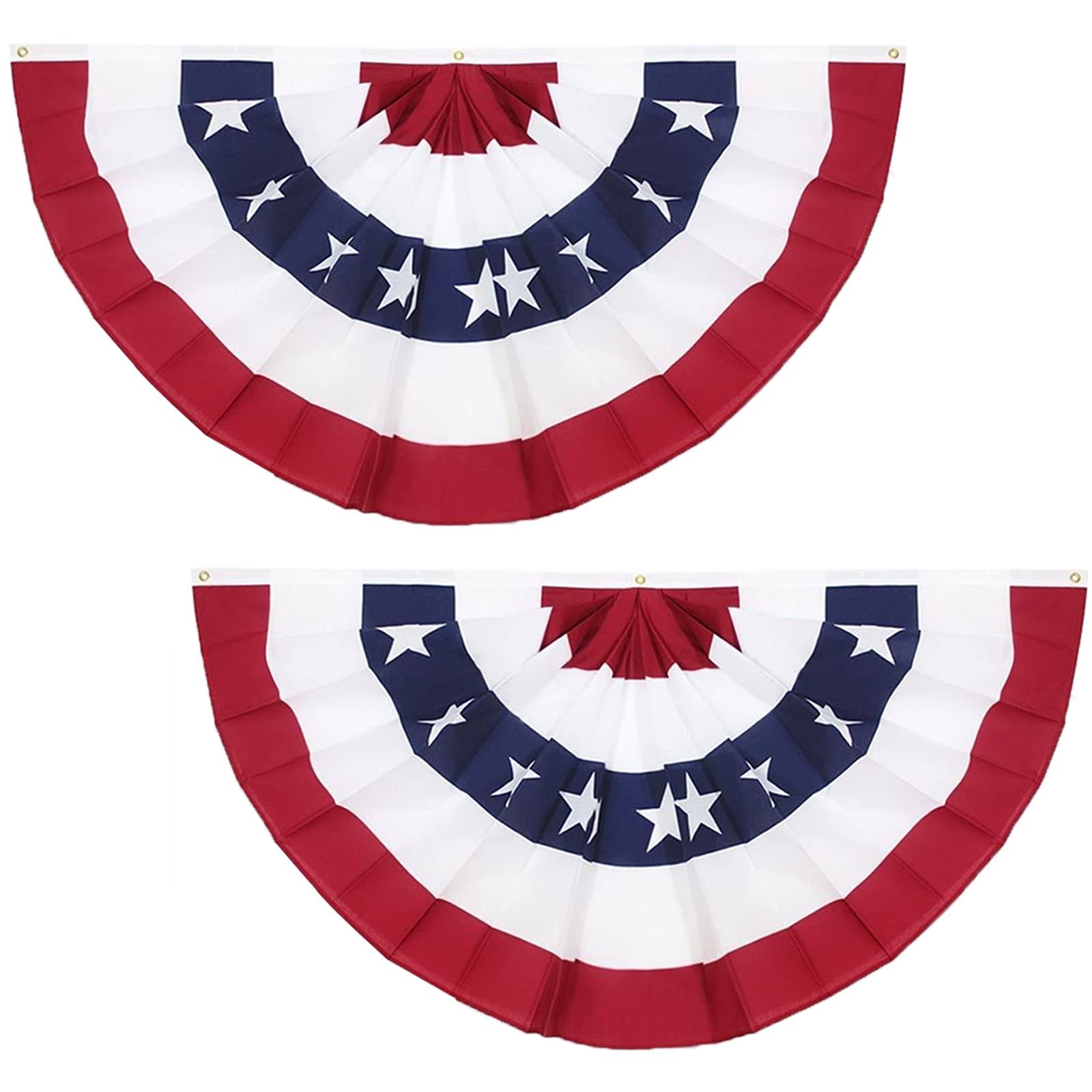 d09b9793a535ce2237aee832581d84e17a28358f0c41a1ac379ceba74338c942.jpg 3 x 6 ft American Pleated Fan Flag, USA Patriotic Half Fan Bunting Flag, 4th of July Decorations Flags (Set of 2) - Image 1