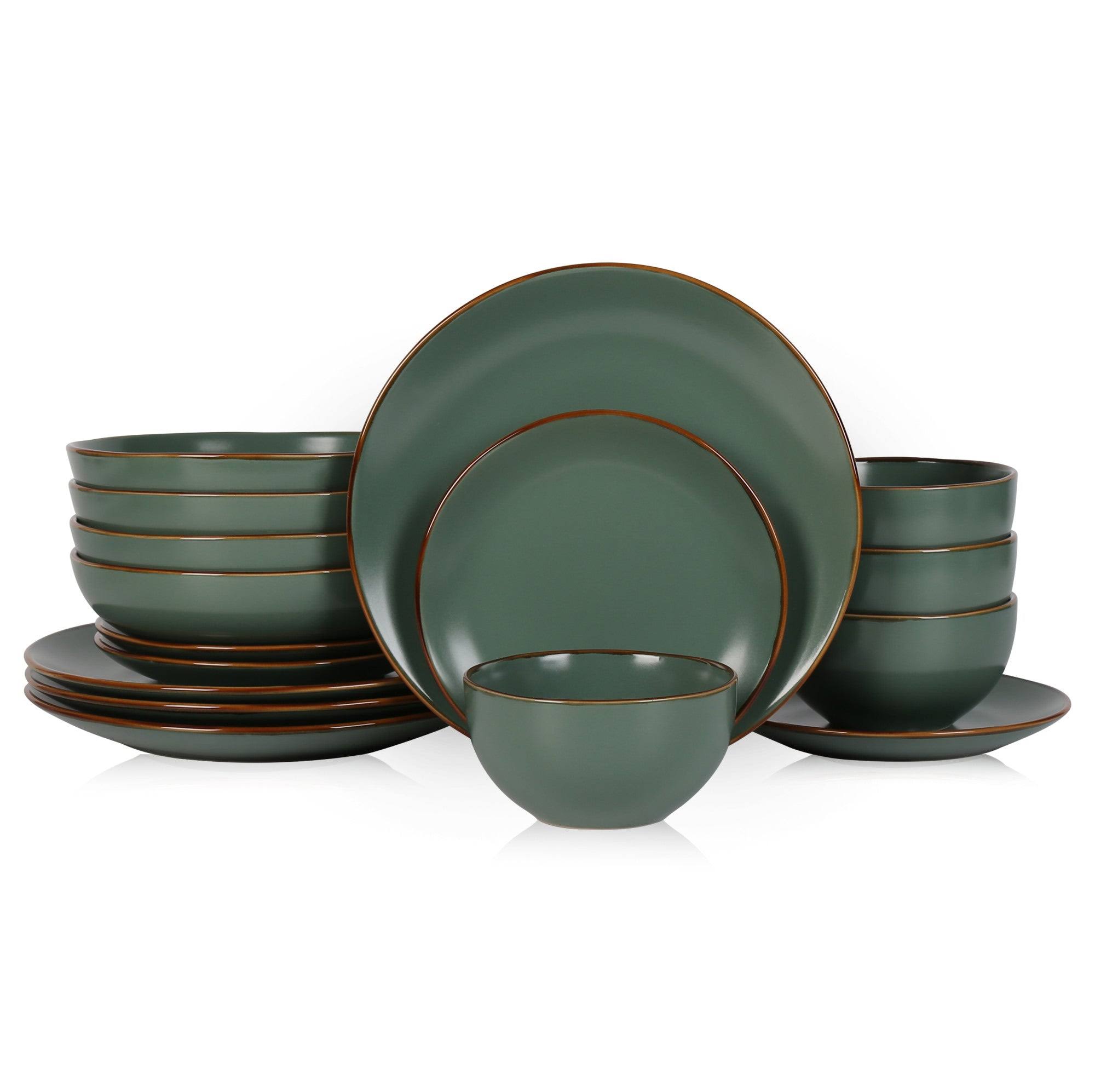 d09c3abe25645422201fe349b9404cb1e552edf789ec03e6c1d972d396249611.jpg Stone Lain Brasa 16-Piece Dinnerware Set Stoneware, Green - Image 1